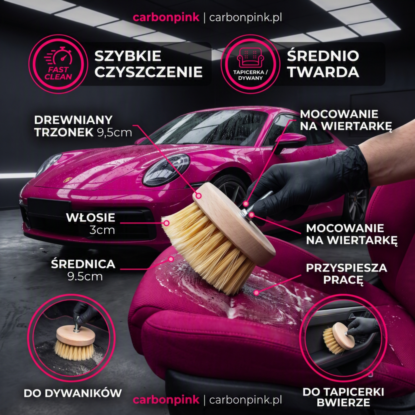 Średnio Twarda Szczotka na Wiertarkę 9,5 cm