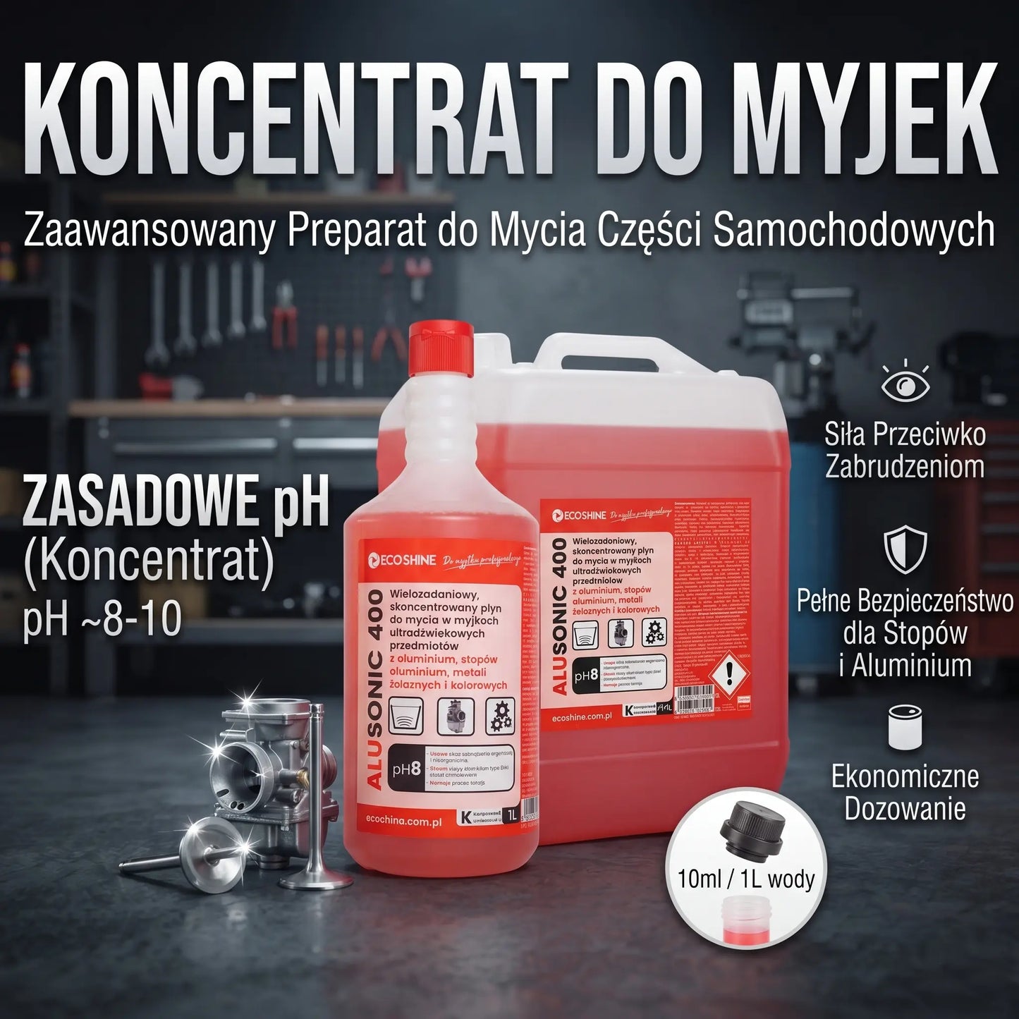 Płyn do myjki ultradźwiękowej ALUSONIC 400 | Czyszczenie Aluminium i Silników carbonpink